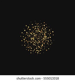 Gold confetti. Small sphere with gold confetti on black background. Vector illustration.
