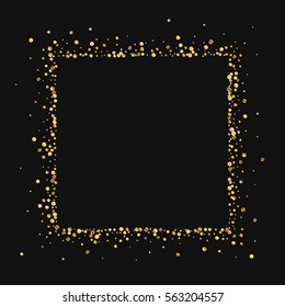 Gold Confetti. Square Abstract Border With Gold Confetti On Black Background. Vector Illustration.