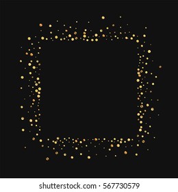 Gold confetti. Square abstract mess with gold confetti on black background. Vector illustration.