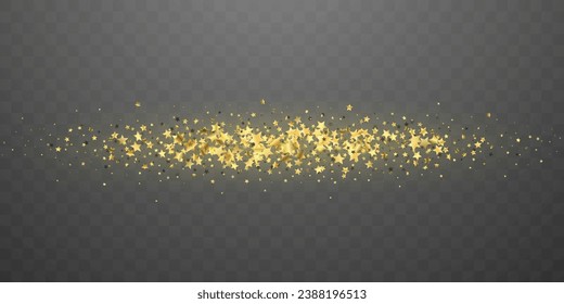 Gold confetti stars horizontally. Vector illustration.