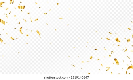 Gold confetti template. Shiny ribbons falling on abstract background. Design template for party celebration and birthday banner background, confetti,