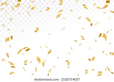 Modelo de confete dourado. Fitas brilhantes caindo sobre fundo abstrato. Modelo de design para celebração de festa e aniversário banner fundo, confete,