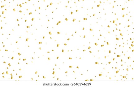 Gold confetti template. Shiny ribbons falling on abstract background. Design template for party celebration and birthday banner background, confetti, serpentine, tinsel, ribbon streamers falling