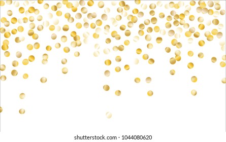 Gold Confetti. Texture with Falling Sparkles on White Background. Dark Luxury Pattern for Christmas and New Year Decoration, Birthday Invitation, Poster or Greeting Card. Vector Gold Confetti.