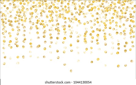 Gold Confetti. Texture with Falling Sparkles on White Background. Dark Luxury Pattern for Christmas and New Year Decoration, Birthday Invitation, Poster or Greeting Card. Vector Gold Confetti.