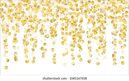 Gold Confetti. Texture with Falling Sparkles on White Background. Dark Luxury Pattern for Christmas and New Year Decoration, Birthday Invitation, Poster or Greeting Card. Vector Gold Confetti.