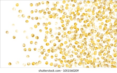 Gold Confetti. Texture with Falling Sparkles on White Background. Dark Luxury Pattern for Christmas and New Year Decoration, Birthday Invitation, Poster or Greeting Card. Vector Gold Confetti.