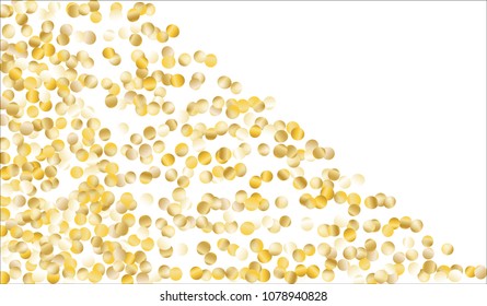Gold Confetti. Texture with Falling Sparkles on White Background. Dark Luxury Pattern for Christmas and New Year Decoration, Birthday Invitation, Poster or Greeting Card. Vector Gold Confetti.