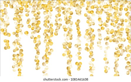 Gold Confetti. Texture with Falling Sparkles on White Background. Dark Luxury Pattern for Christmas and New Year Decoration, Birthday Invitation, Poster or Greeting Card. Vector Gold Confetti.