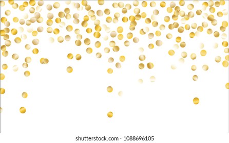 Gold Confetti. Texture with Falling Sparkles on White Background. Dark Luxury Pattern for Christmas and New Year Decoration, Birthday Invitation, Poster or Greeting Card. Vector Gold Confetti.