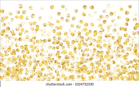 Gold Confetti. Texture with Falling Tinsels on White Background. Dark Luxury Pattern for Christmas and New Year Decoration, Birthday Invitation, Poster or Greeting Card. Vector Gold Confetti.