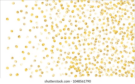 Gold Confetti. Texture with Falling Tinsels on White Background. Dark Luxury Pattern for Christmas and New Year Decoration, Birthday Invitation, Poster or Greeting Card. Vector Gold Confetti.