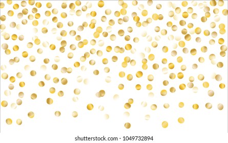 Gold Confetti. Texture with Falling Tinsels on White Background. Dark Luxury Pattern for Christmas and New Year Decoration, Birthday Invitation, Poster or Greeting Card. Vector Gold Confetti.