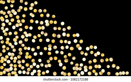 Gold Confetti. Texture with Falling Tinsels on Black Background. Dark Luxury Pattern for Christmas and New Year Decoration, Birthday Invitation, Poster or Greeting Card. Vector Gold Confetti.