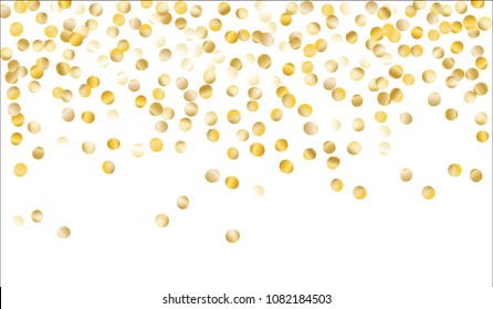 Gold Confetti. Texture with Falling Tinsels on White Background. Dark Luxury Pattern for Christmas and New Year Decoration, Birthday Invitation, Poster or Greeting Card. Vector Gold Confetti.