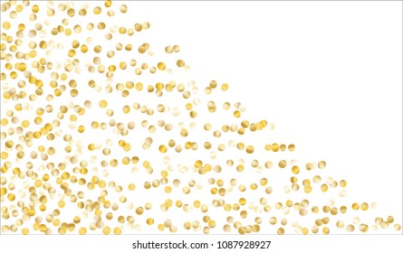 Gold Confetti. Texture with Falling Tinsels on White Background. Dark Luxury Pattern for Christmas and New Year Decoration, Birthday Invitation, Poster or Greeting Card. Vector Gold Confetti.