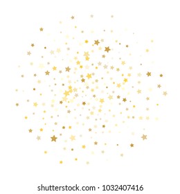 Gold Confetti Vector Background. Christmas, New Year, Birthday Celebration Festive Garland. Falling Stars Magic Shiny Glitter, Sparkles, Lights on White Gold Confetti for Music Party, Concert Poster.