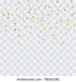 Gold confetti vector background. Christmas golden sequins falling down texture for festive holiday or birthday background