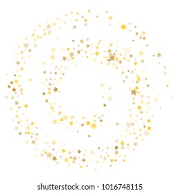 Gold Confetti Vector Background. Festive Christmas, New Year, Birthday Celebration Garland. Falling Stars Magic Shiny Glitter, Sparkles, Lights on White Gift Voucher, Border, Card Gold Confetti Banner