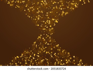 Fondo marrón vectorial dorado. Papel de fondo luminoso Glow Flake. Postal de puntos mágicos. Cartel de la tormenta de nieve.
