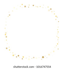 Gold Confetti Vector Design. Christmas, New Year, Birthday Celebration Festive Garland. Falling Stars Magic Shiny Glitter, Trendy Sparkles, Lights. Gift Voucher, Border, Card Gold Confetti Banner