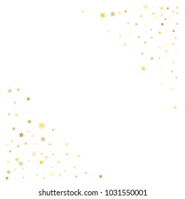 Gold Confetti Vector Design. Festive Christmas, New Year, Birthday Celebration Garland. Sparkles, Lights on White Falling Stars Magic Shiny Glitter. Cool Voucher, Border, Card Gold Confetti Banner