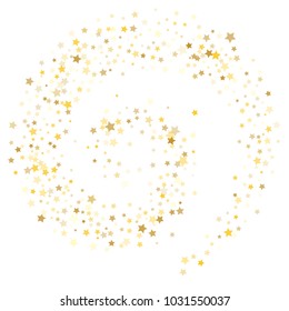 Gold Confetti Vector Design. Festive Christmas, New Year, Birthday Celebration Garland. Falling Stars Magic Shiny Glitter, Sparkles, Lights on White Cool Voucher, Border, Card Gold Confetti Banner