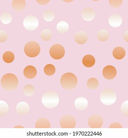 Gold confetti Vector illustration Seamless pattern Different glowing round confetti on pink background