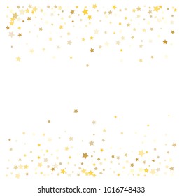 Gold Confetti Vector Texture. Premium Christmas, New Year, Birthday Celebration Garland. Falling Stars Magic Shiny Glitter, Sparkles, Lights on White Gift Voucher, Border, Card Gold Confetti Banner