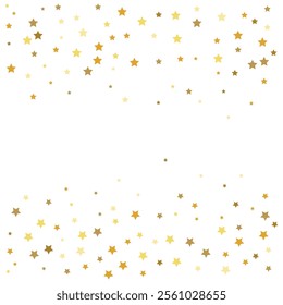 Gold confetti vector texture vector. Premium Christmas, New Year, Birthday Festive Garland. Shooting stars magic glitter, sequins, lights on white gift certificate. Vector EPS10.