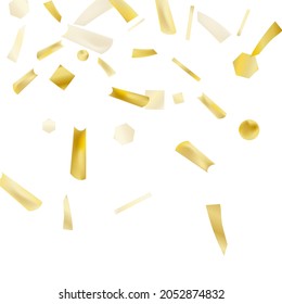 Gold confetti. Vivid blur effect. Festive foil. Great design for any purpose. Holiday, birthday. Gold glitter. Light glare.
