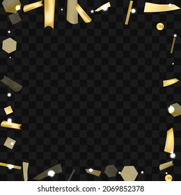 Gold confetti. Vivid blur effect. Festive foil. Great design for any purpose. Holiday, birthday. Gold glitter. Light glare.
