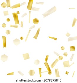 Gold confetti. Vivid blur effect. Festive foil. Great design for any purpose. Holiday, birthday. Gold glitter. Light glare.
