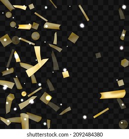 Confeti de oro. Efecto difuso intenso. Papel festivo. Gran diseño para cualquier propósito. Vacaciones, cumpleaños. Deslumbrador de oro. Luminoso resplandor.
