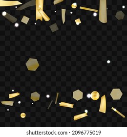 Gold confetti. Vivid blur effect. Festive foil. Great design for any purpose. Holiday, birthday. Gold glitter. Light glare.
