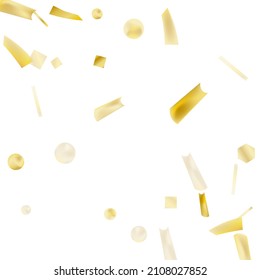 Gold confetti. Vivid blur effect. Festive foil. Great design for any purpose. Holiday, birthday. Gold glitter. Light glare.
