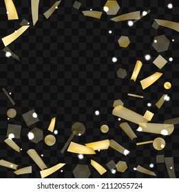Gold confetti. Vivid blur effect. Festive foil. Great design for any purpose. Holiday, birthday. Gold glitter. Light glare.
