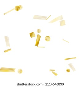 Gold confetti. Vivid blur effect. Festive foil. Great design for any purpose. Holiday, birthday. Gold glitter. Light glare.
