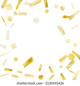 Gold confetti. Vivid blur effect. Festive foil. Great design for any purpose. Holiday, birthday. Gold glitter. Light glare.
