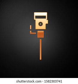 Gold Construction jackhammer icon isolated on black background.  Vector Illustration