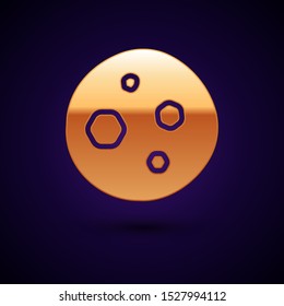 Gold Cookie or biscuit with chocolate icon isolated on dark blue background.  Vector Illustration