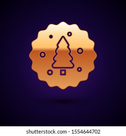 Gold Cookie or biscuit with chocolate icon isolated on dark blue background.  Vector Illustration