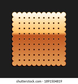 Gold Cookie icon isolated on black background. Pastry sing. Biscuit symbol. Long shadow style. Vector.