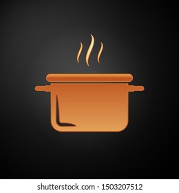 Gold Cooking pot icon isolated on black background. Boil or stew food symbol.  Vector Illustration