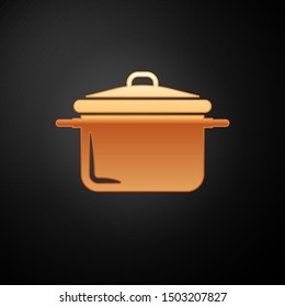 Gold Cooking pot icon isolated on black background. Boil or stew food symbol.  Vector Illustration