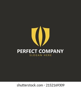 Gold cool elegant shield logo isolated on black background. Logo for brand, product, company, and organization.