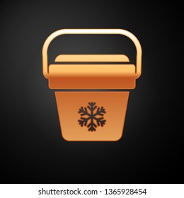 Gold Cooler bag icon isolated on black background. Portable freezer bag. Handheld refrigerator. Vector Illustration