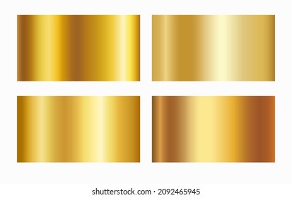 Gold, cooper and golden foil texture gradation background set. Vector shiny and metallic gradient collection for border, frame, ribbon, label design