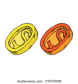 Gold and copper Coins with a volume dollar sign. 3d currency sign. Vector illustration.