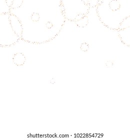 Gold, copper glitter confetti. Scattered little sparkling stars. Flashing red, rose, glitter elements. Random stellar falling on white background. New Year, Christmas background. Vector illustration